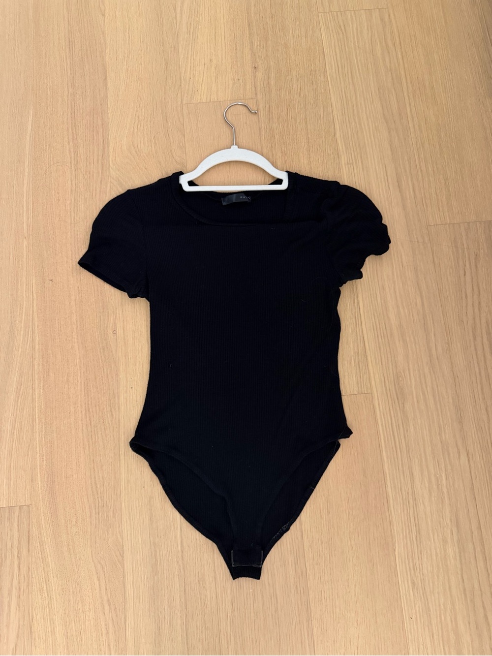 Aqua Black Ribbed Short Sleeve Bodysuit. Size Medium.